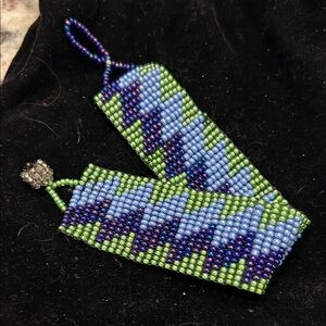 Geometric Beaded Bracelet in Blue and Green